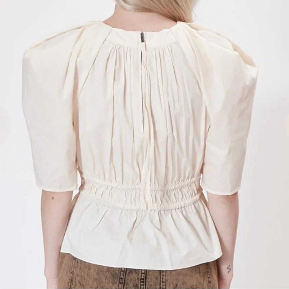 Ulla Johnson Denisa  Puff Sleeve Top Tie Waist in Cream Dogwood Size 0
